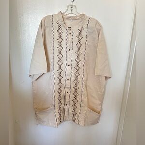 Men's MEXICAN Shirt Button Down CREME Short Sleeve Handmade Artisan Guyabera 3XL